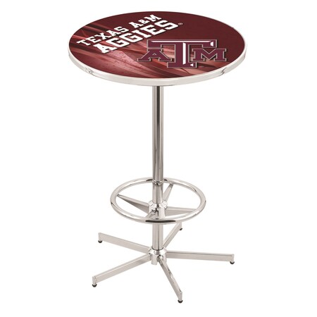 Holland Bar Stool Co 42" Chrome Texas A&M Pub Table, 28" dia. Top L216C4228TexA-M-D2